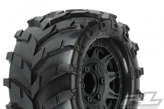 ProLine Masher 2.8 Tyres Mounted On Black Raid 6X30 Removable Hex Wheels - 12mm Hex 2 ProLine Masher 2.8 Tyres Mounted On Black Raid 6X30 Removable Hex Wheels - 12mm Hex - Image 2