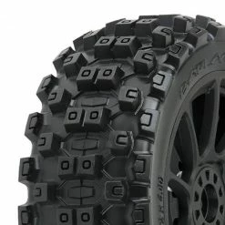 ProLine Badlands MX M2 Tyres Pre-Mounted On Mach 10 Black 1:8 Buggy Wheels (2)