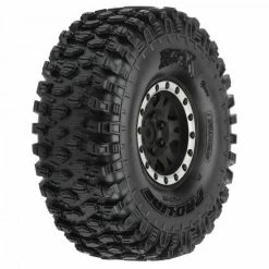 ProLine Hyrax 1.9 Predator Tyres Mounted On Impulse Black/Silver Beadlock Wheels (2)